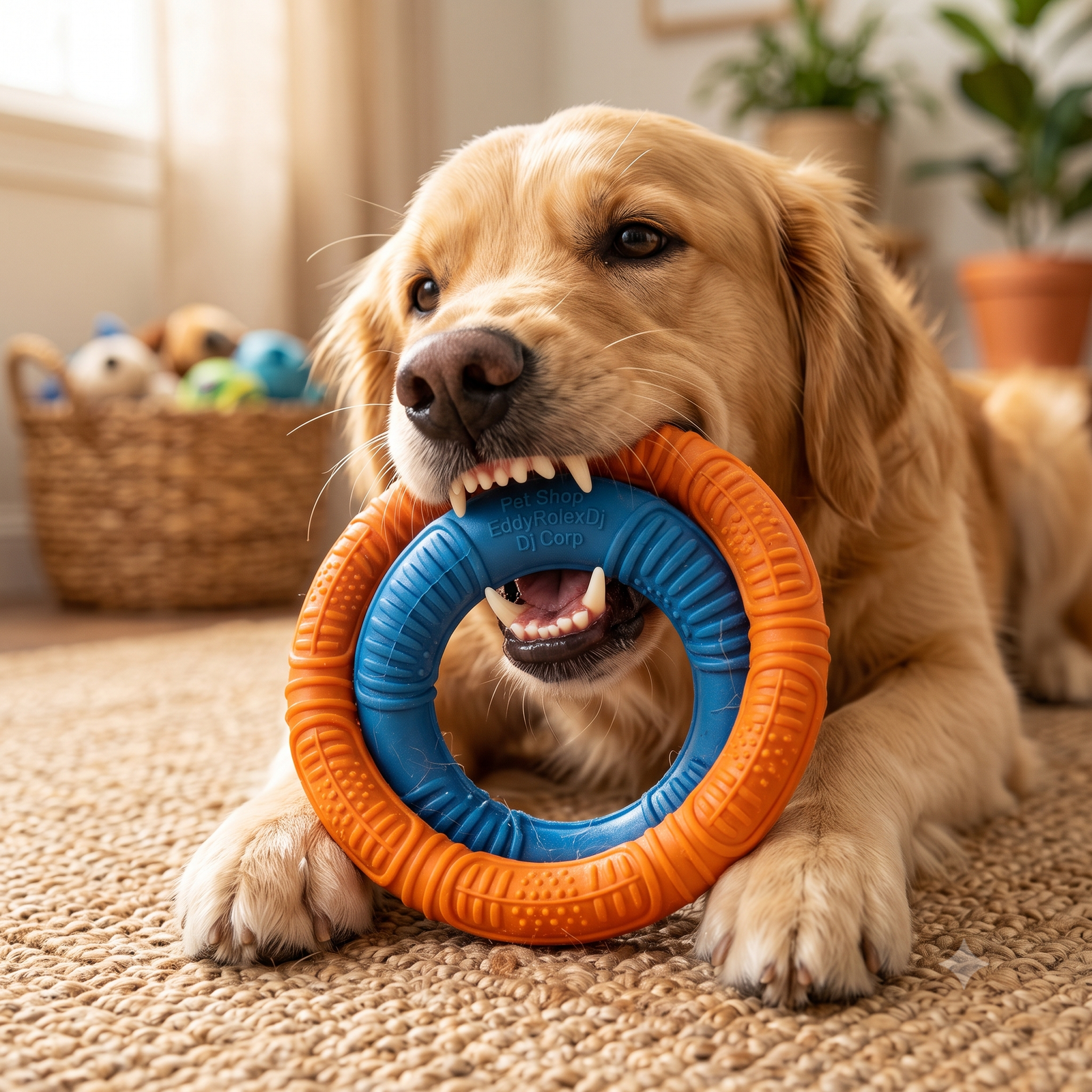 Pet Shop EddyRolex Dj Corp Multi-Loop Interlocking Dog Chew Toy - Orange & Blue - Image 4