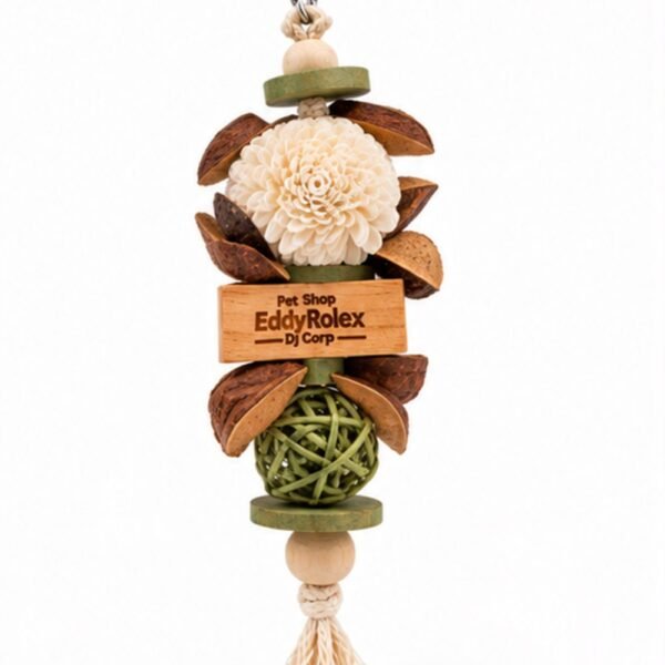 Pet Shop EddyRolex DJ Corp Sola Ball and Mahogany Pod Hanging Toy for Birds - Natural Ivory/Warm Brown/Pale Green