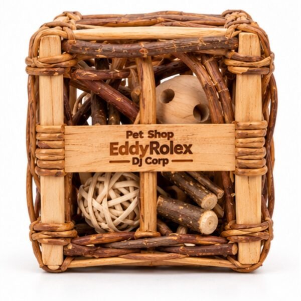 Pet Shop EddyRolex DJ Corp Wooden Willow Play Cube for Rabbits - Natural Honey Brown/Light Straw Beige
